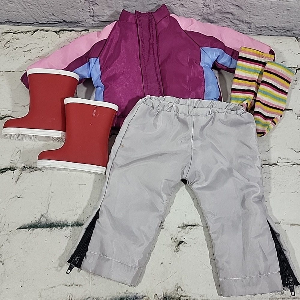 18" Doll Clothes Winter Lot Snow Pants Ski Jacket Coat Striped Socks OG Boots